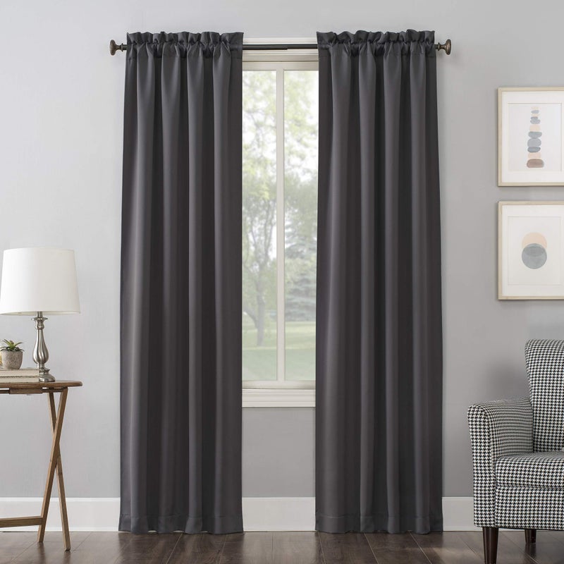 Sun Zero Easton Energy Saving Blackout Rod Pocket Curtain Panel, 40" x 95", Charcoal Gray - Image 1